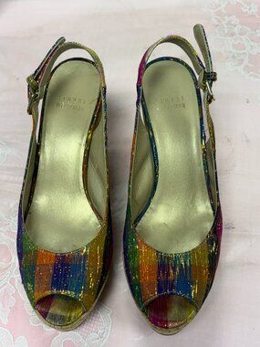 Stuart Weitzman-Women-LW00859-Gold Wedges Shoes.Sz-6.5M.Spain.Used.